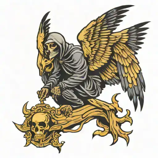 grim reaper with raven perched golden eagle tattoo design idea