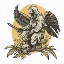 grim reaper with raven perched golden eagle tattoo design idea