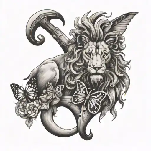 lion anchor butterfly  tattoo design idea
