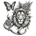 lion anchor butterfly  tattoo design idea