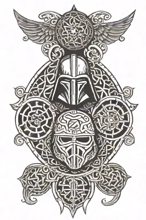 star wars, villain, celtic patterns inspired tattoo design idea