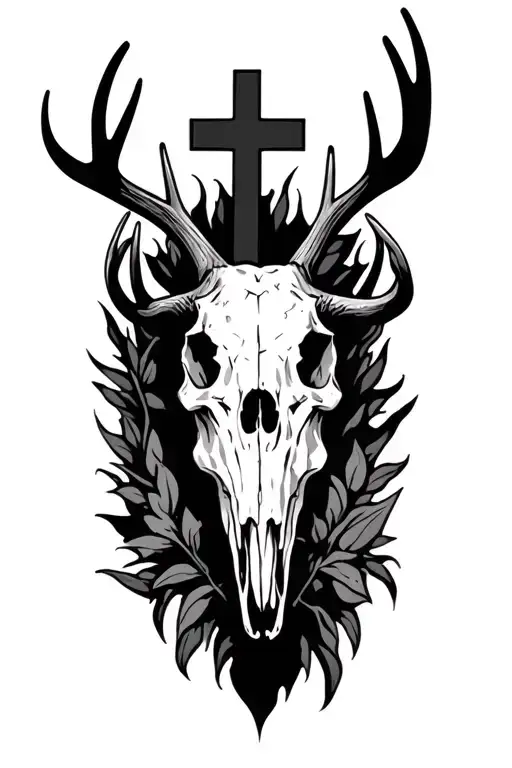buck skull and cross tattoo design idea