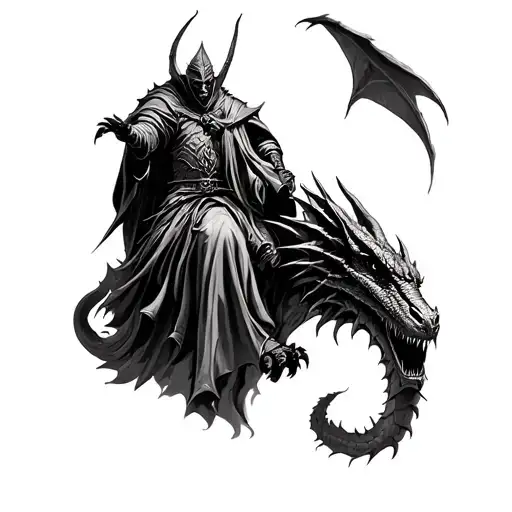 witch king of angmar riding nazgul dragon lord of the rings tattoo design idea
