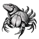 hermit crab, fish, dog, bearded dragon intertwined tattoo design idea