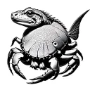 hermit crab, fish, dog, bearded dragon intertwined tattoo design idea
