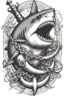 shark biting an anchor  tattoo design idea