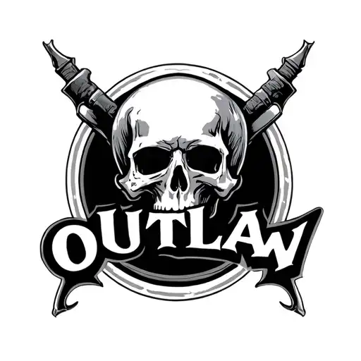 word outlaw with a skull inside the o tattoo design idea