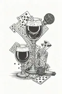 darts beer dominos playing cards microphone pool balls intertwined  tattoo design idea