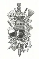 darts beer dominos playing cards microphone pool balls intertwined  tattoo design idea