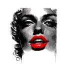 madonna face with red lips tattoo design idea