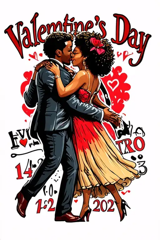 "VALENTINES DAY 14-02-2025" AFRO PARTY pepole couple dancing together tattoo design idea