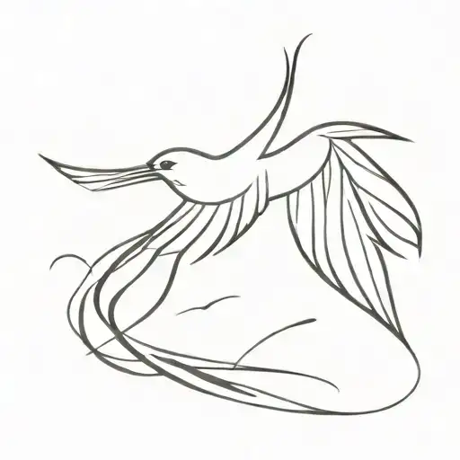 A bird in flight with a drooping feather tattoo design idea