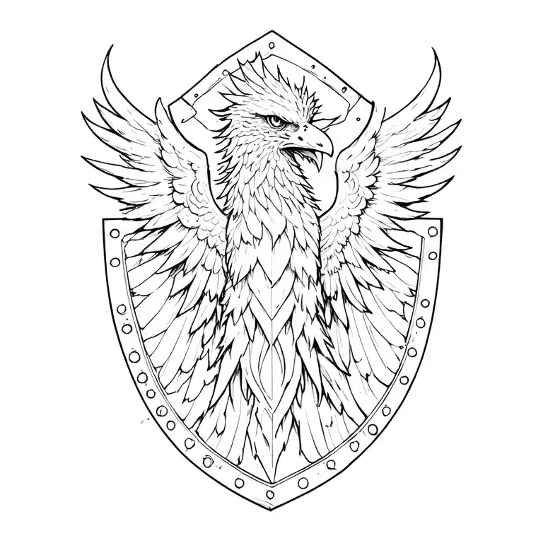 shield + phoenix tattoo design idea