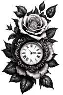 flower's and timepiece adorned with roses tattoo design idea
