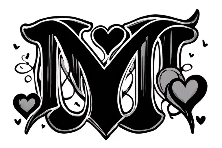 initials m b j with hearts between tattoo design idea