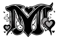 initials m b j with hearts between tattoo design idea