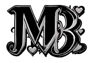 initials m b j with hearts between tattoo design idea