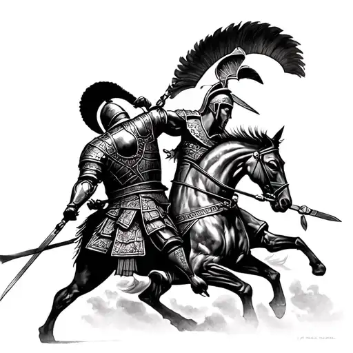 spartans fight with Polish hussar tattoo design idea
