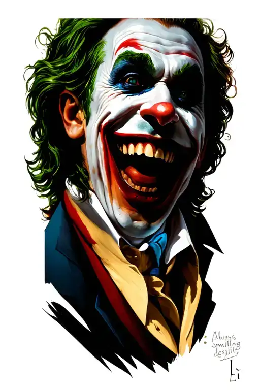 "Always keep smiling despite li" joker heavy smile tattoo design idea