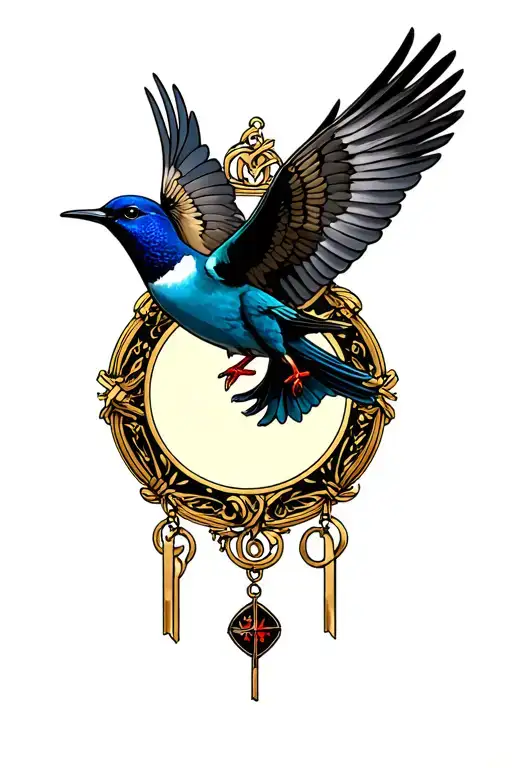 swallow and Saint Christopher medallion tattoo design idea