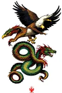 battle royale. eagle and snake and dragon fighting tattoo design idea