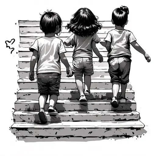 3 children going up stairs and achieving theirs goals to be succesfull tattoo design idea