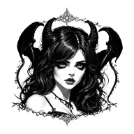 Gothic, Succubus, Big Boobs, G-String, Ripped Bra, G-String, Portrait tattoo design idea