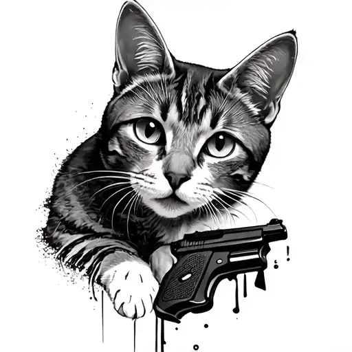 cat with gun tattoo design idea