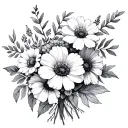birth flower bouquet with June, August, and April flowers  tattoo design idea
