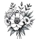 birth flower bouquet with June, August, and April flowers  tattoo design idea