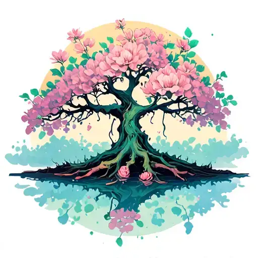 poison tree with flowers blooming tattoo design idea