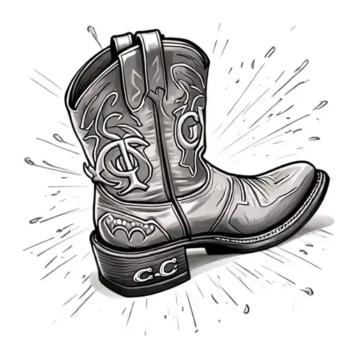 cowboy boot with spurs and the initials CC on the spurs tattoo design idea