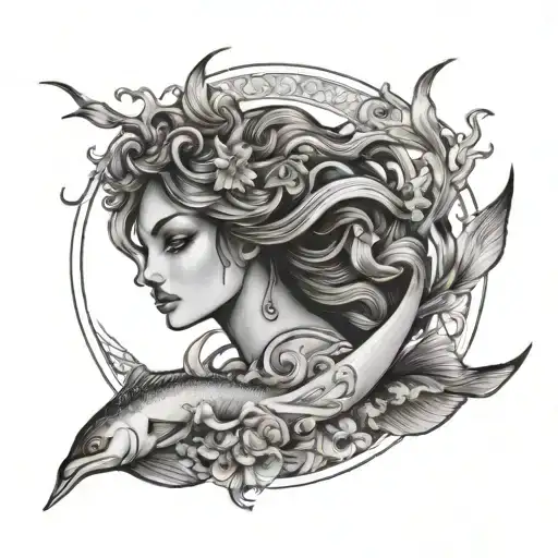 Goddess Pisces tattoo design idea