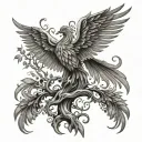 A tree of Life with a phoenix behind it with Madusa face  tattoo design idea