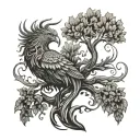 A tree of Life with a phoenix behind it with Madusa face  tattoo design idea