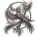 A tree of Life with a phoenix behind it with Madusa face  tattoo design idea