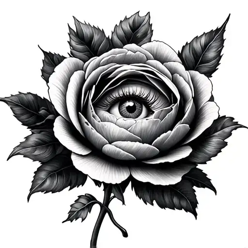 ranunculus flower with eye inside tattoo design idea
