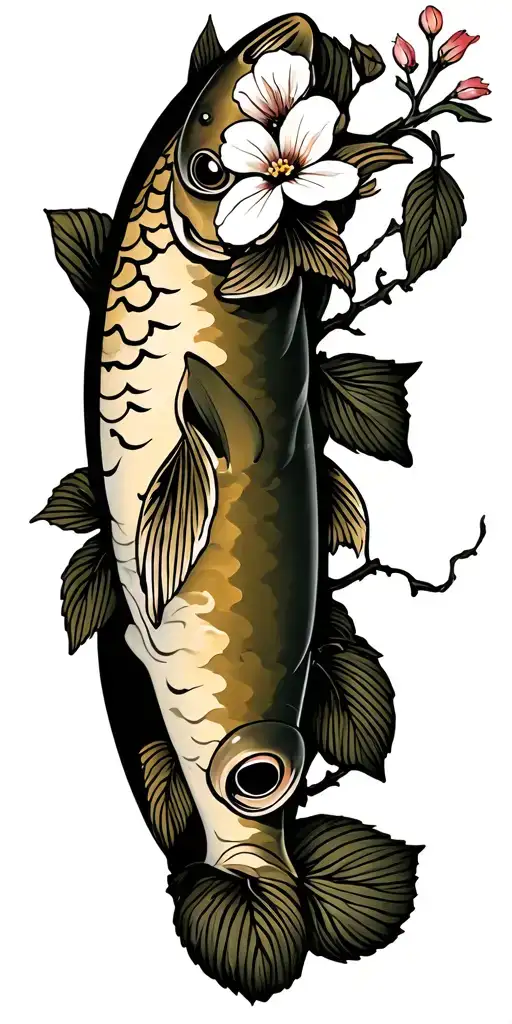 dogwood flowers and mountain trout tattoo design idea