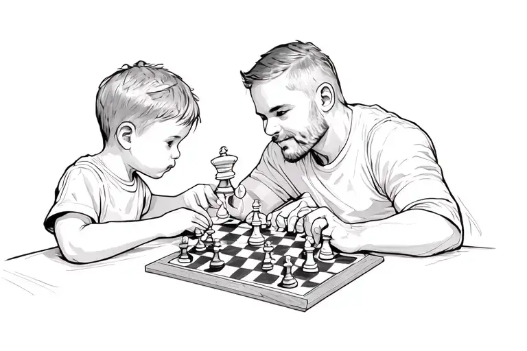 Dad and Son playing chess tattoo design idea