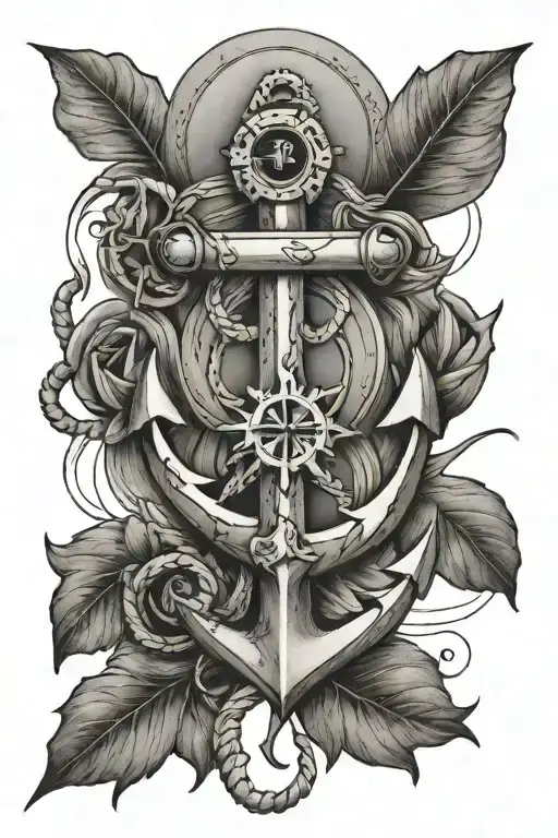 anchor with a cross, a cardinal bird, and the number 12 tattoo design idea