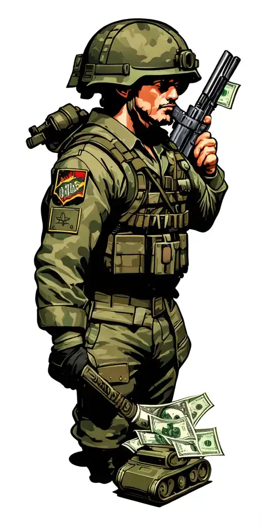 Army with tanks and money tattoo design idea