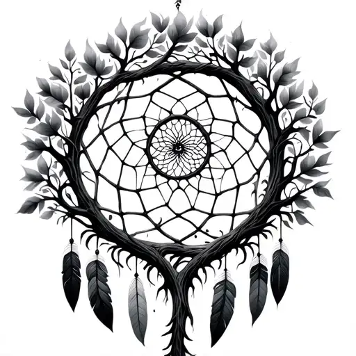 tree of life, dream catcher entangled in a beautiful tattoo design idea