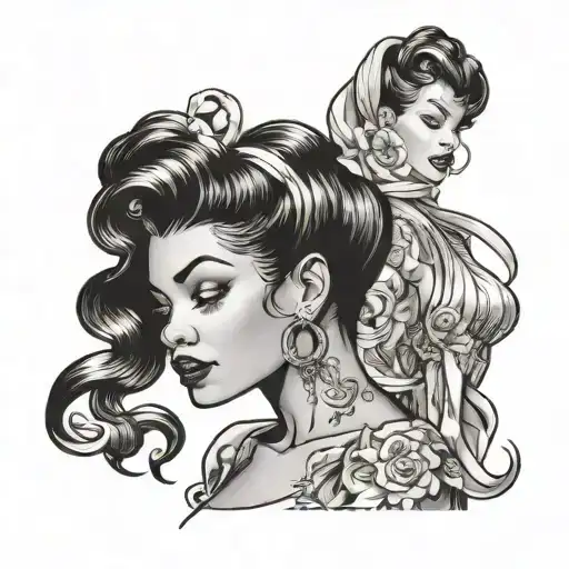 black pin up girl side profile tattoo design idea