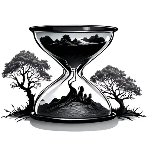hourglass with tree hugging  tattoo design idea
