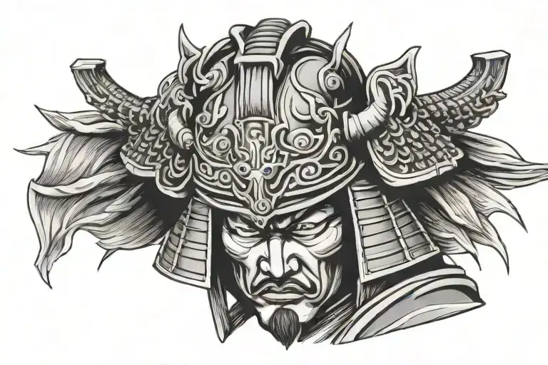 Samurai head with helmet tattoo design idea
