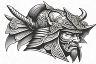 Samurai head with helmet tattoo design idea