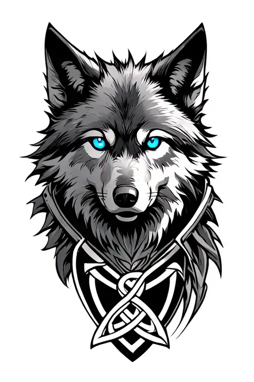 wolf with blue eyes on armor tattoo design featuring Celtic trinity knot  tattoo design idea