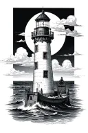 Baroque style lighthouse tattoo design idea