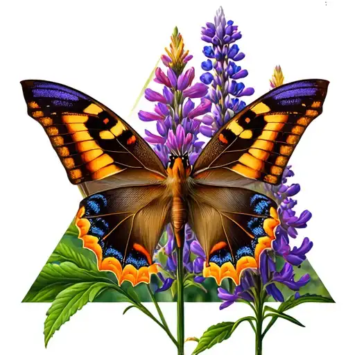 Penrose triangle frame: bitterroot, mourning cloak butterfly on lupine, and Indian paintbrush tattoo design idea