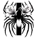 spider lily flowers and in the center with negative space a cross tattoo design idea
